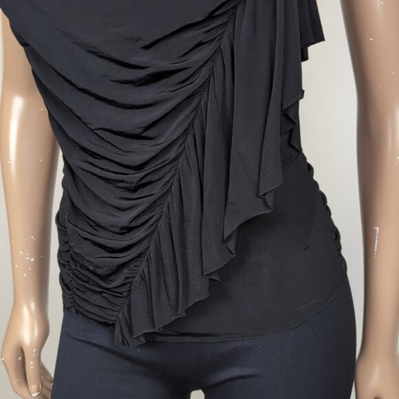 Guess Ruffled Cami Tank Top Black Ruched Asymmetric Party Cowl Neck Size XS - Picture 4 of 12
